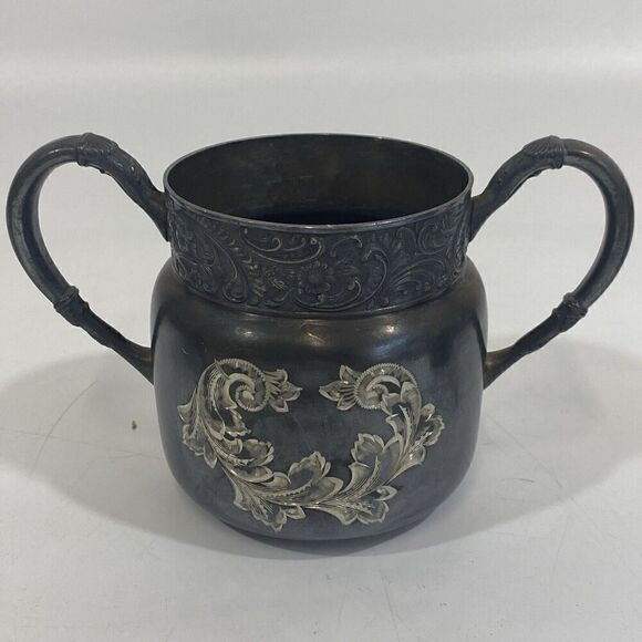 Antique Connecticut Silver Co Triple Silver Plate Etched 1920 Sugar Creamer Set - Picture 5 of 12